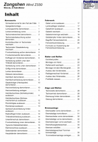 Reparaturanleitung RIS, Zongshen Wind ZS 50 4T, Karosserie, Fahrwerk und Bremsanlage