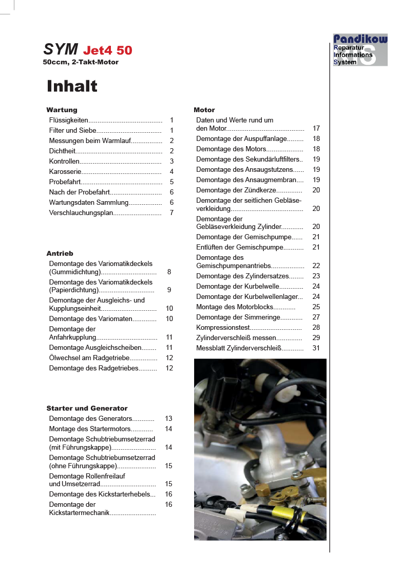 Reparaturanleitung RIS SYM Sanyang Jet 4 RX 50, Antrieb Und Motor